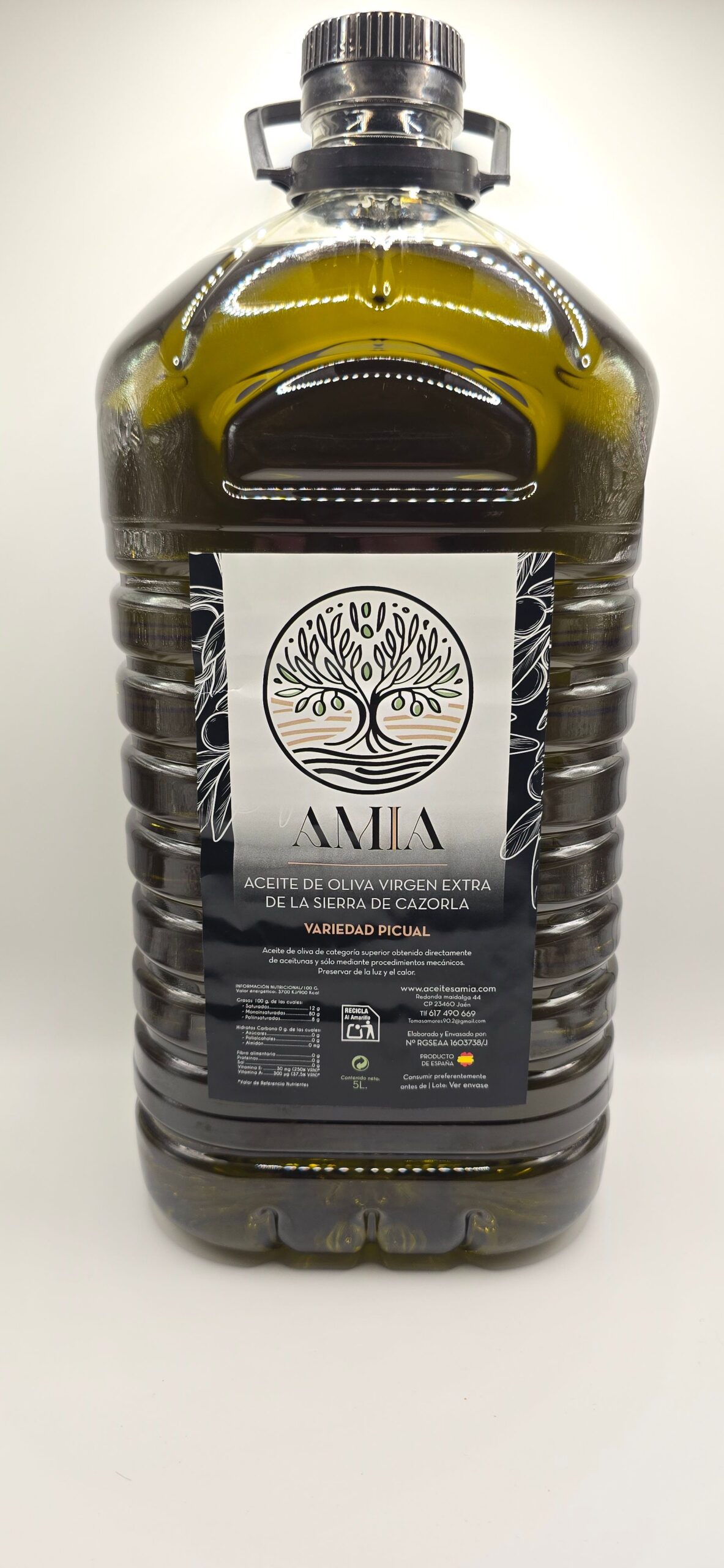 Caja 3 botella 5l de aceite de oliva virgen extra picual de la Sierra de Cazorla Amia