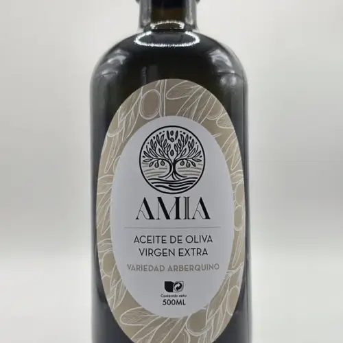 botella 500 ml de aceite de oliva virgen extra arbequino de jaen de primera prensada Amia