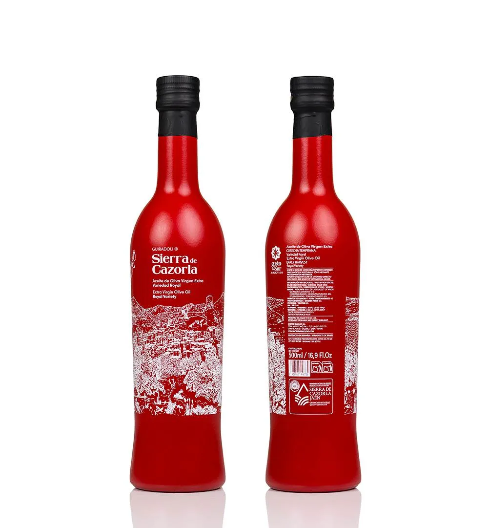 botella 500 ml de aceite de oliva virgen extra variedad royal de jaen Guiradoli